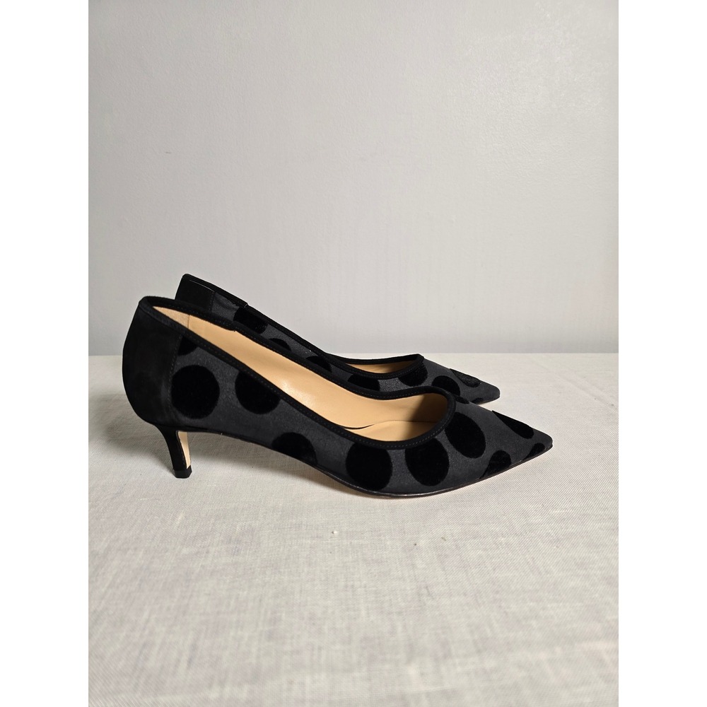 Talbots Womens Kitten Heels Black Polka Dot Pointed Toe Leather Sole 9.5M NWOB